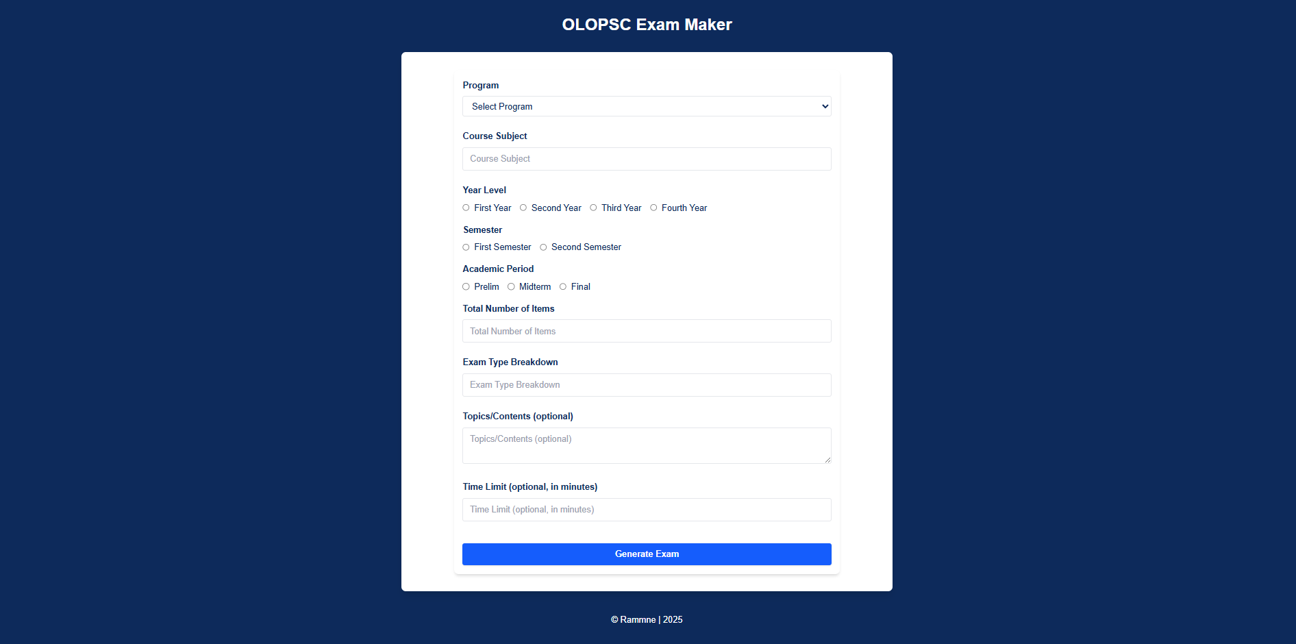 Exam Maker -- Completed Project